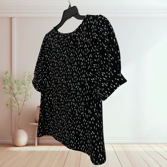 Worthington Black & White Smear Dot Puff Sleeve Top Size Medium | Trendy & Chic - Picture 4 of 11